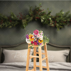 Aperturee Aperturee Minimalist Christmas Headboard Photography Backdrop Simple Greenery Garland Rustic Farmhouse Bedroom Photo Prop