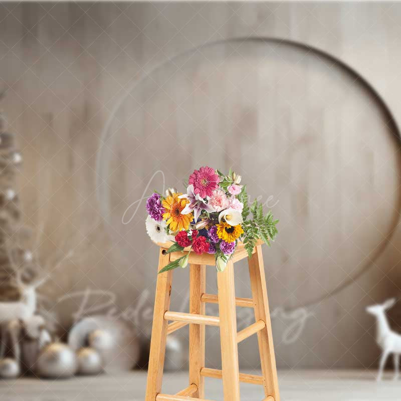 Aperturee Aperturee Minimalist Christmas Photography Backdrop Modern Wood Wall with White Reindeer Neutral Holiday Studio Photo Prop