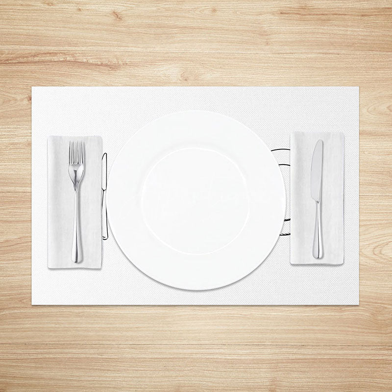 Aperturee - Aperturee Minimalist Cutlery Print Placemats Set of 4 with Knife and Fork Design for Modern Kitchen Dining