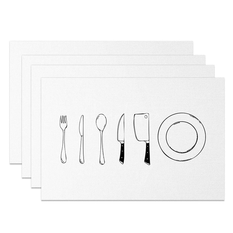 Aperturee - Aperturee Minimalist Cutlery Print Placemats Set of 4 with Knife and Fork Design for Modern Kitchen Dining