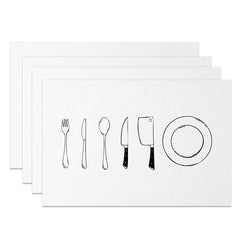Aperturee - Aperturee Minimalist Cutlery Print Placemats Set of 4 with Knife and Fork Design for Modern Kitchen Dining
