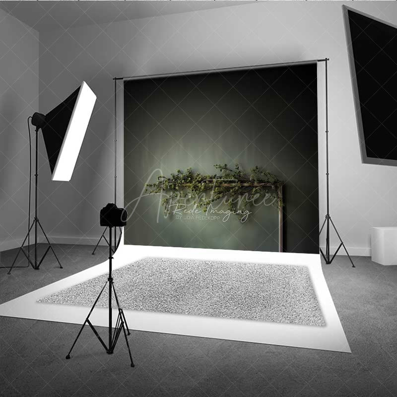 Aperturee Aperturee Minimalist Fine Art Photography Backdrop Dark Moody Wall with Greenery Branch Modern and Elegant Studio Prop