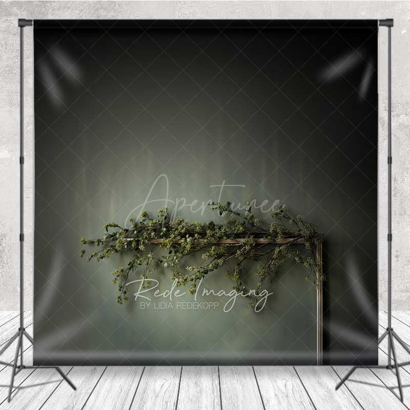 Aperturee Aperturee Minimalist Fine Art Photography Backdrop Dark Moody Wall with Greenery Branch Modern and Elegant Studio Prop