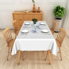 Aperturee - Aperturee Minimalist Light Gray and Blue Palm Leaf Rectangle Tablecloth for Modern and Coastal Dining Decor