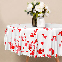 Aperturee - Aperturee Minimalist Red Heart Round Tablecloth Simple White Love Pattern Table Cover for Valentine