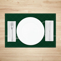Aperturee - Aperturee Minimalist St. Patricks Day Set of 4 Placemats White Shamrock Outline and Dark Green Dining Table Mats