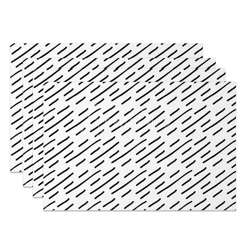Aperturee - Aperturee Minimalist White and Black Lines Dining Set of 4 Placemats for Modern Geometric and Scandinavian Kitchen