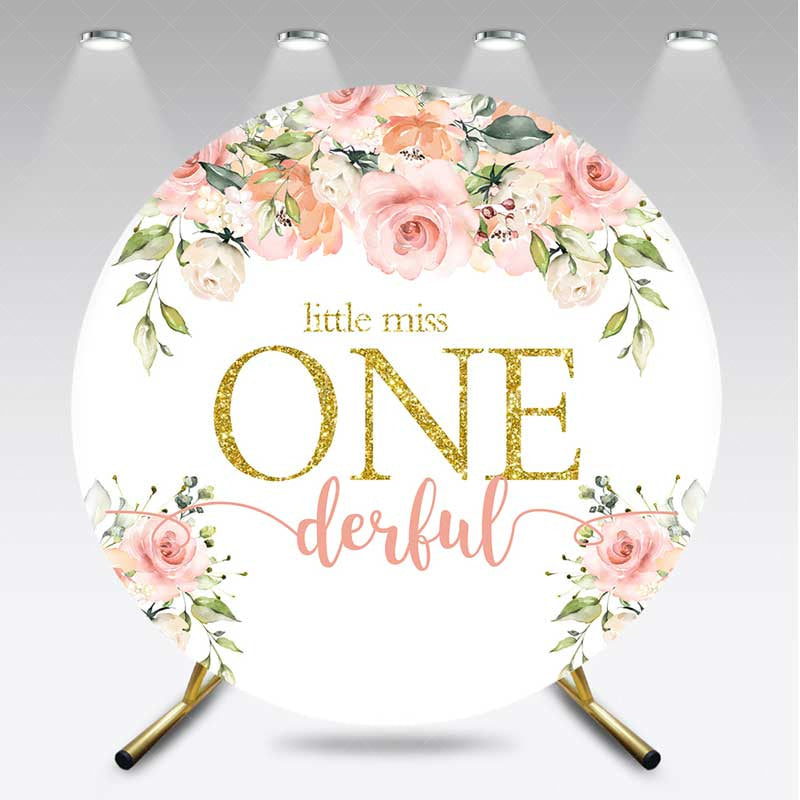 Aperturee Aperturee Miss Onederful Pink Floral Round Birthday Backdrop