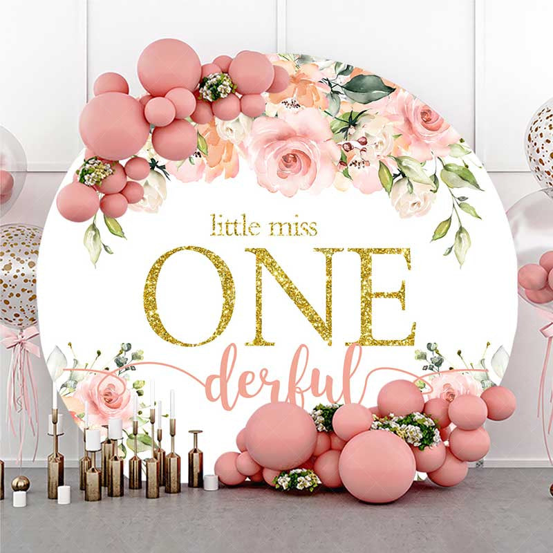 Aperturee Aperturee Miss Onederful Pink Floral Round Birthday Backdrop