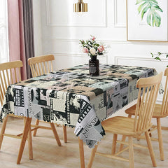 Aperturee - Aperturee Mixed Newspaper Collage Rectangle Tablecloth Black and White Headline Print Retro Media Theme Dining Decor