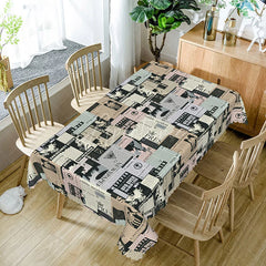 Aperturee - Aperturee Mixed Newspaper Collage Rectangle Tablecloth Black and White Headline Print Retro Media Theme Dining Decor