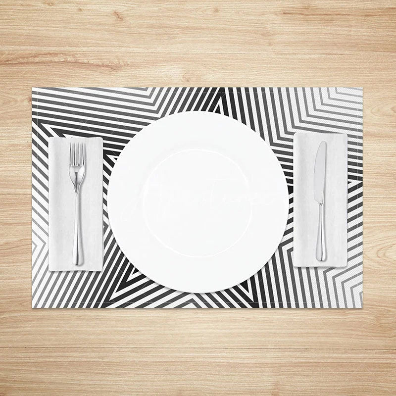 Aperturee - Aperturee Modern Abstract Black Lines and Stars Set of 4 Placemats for Contemporary and Celestial Kitchen Decor