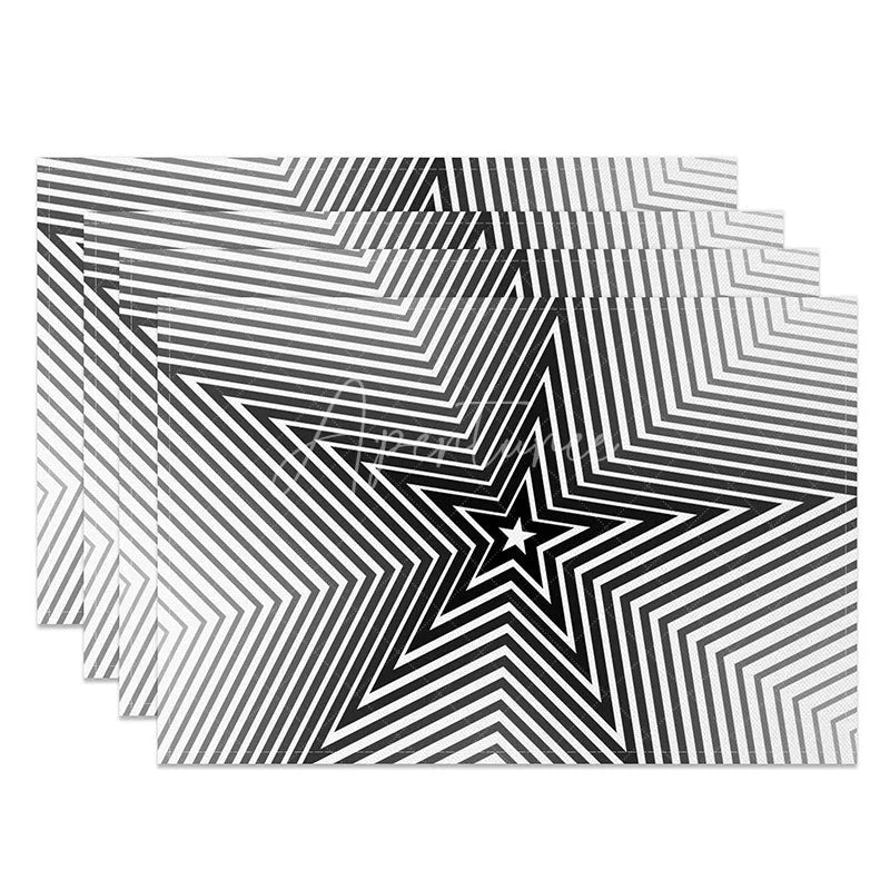Aperturee - Aperturee Modern Abstract Black Lines and Stars Set of 4 Placemats for Contemporary and Celestial Kitchen Decor