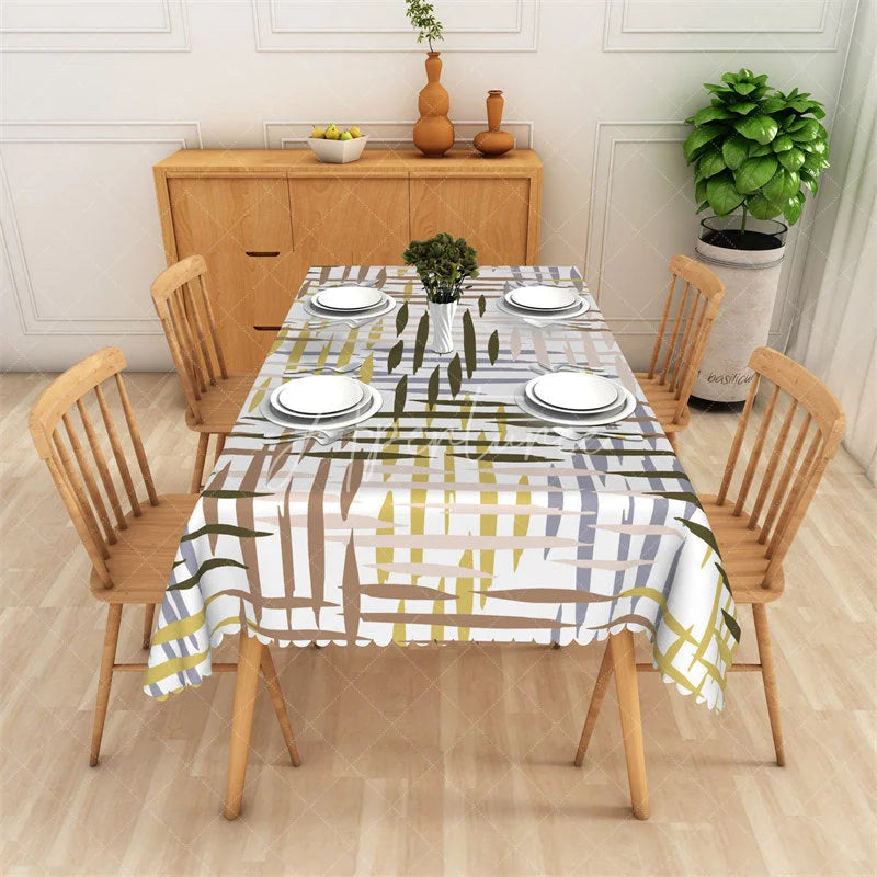 Aperturee - Aperturee Modern Abstract Brushstroke Pattern Rectangle Tablecloth Earthy Olive Green Brown Beige Dining Decor