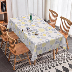 Aperturee - Aperturee Modern Abstract Circles Rectangle Tablecloth Yellow and Grey Geometric Pattern Contemporary Dining Home Kitchen Decor