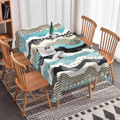 Aperturee - Aperturee Modern Abstract Geometric Patchwork Rectangle Tablecloth with Zigzag Stripes and Polka Dots Design