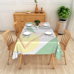 Aperturee - Aperturee Modern Abstract Geometric Rectangle Tablecloth Pastel Yellow Green Design for Dining Decor