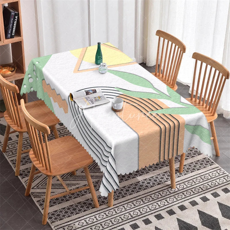 Aperturee - Aperturee Modern Abstract Geometric Rectangle Tablecloth Pastel Yellow Green Design for Dining Decor