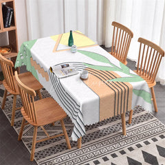 Aperturee - Aperturee Modern Abstract Geometric Rectangle Tablecloth Pastel Yellow Green Design for Dining Decor