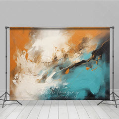 Aperturee - Aperturee Modern Abstract Orange Teal White Black Brush Strokes Photography Backdrop Artistic Textured Studio Portrait