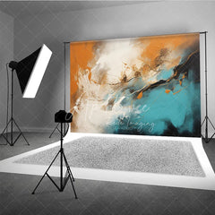 Aperturee - Aperturee Modern Abstract Orange Teal White Black Brush Strokes Photography Backdrop Artistic Textured Studio Portrait