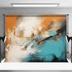 Aperturee - Aperturee Modern Abstract Orange Teal White Black Brush Strokes Photography Backdrop Artistic Textured Studio Portrait