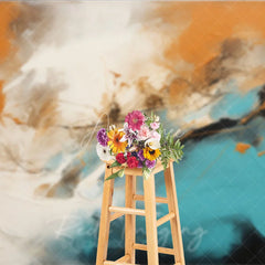 Aperturee - Aperturee Modern Abstract Orange Teal White Black Brush Strokes Photography Backdrop Artistic Textured Studio Portrait