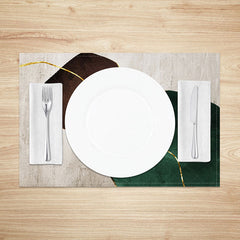 Aperturee - Aperturee Modern Abstract Placemats Set of 4 in Grey Green and Gold for Contemporary Dining Table Decor