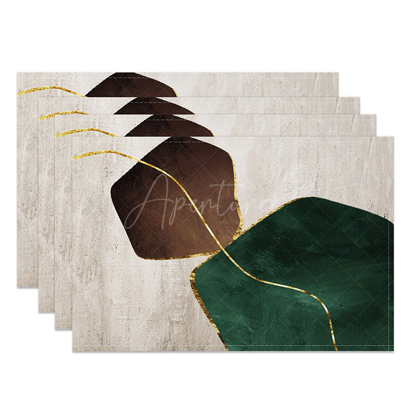 Aperturee - Aperturee Modern Abstract Placemats Set of 4 in Grey Green and Gold for Contemporary Dining Table Decor