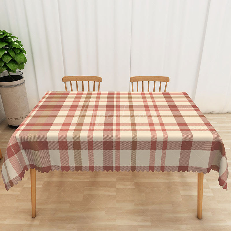 Aperturee - Aperturee Modern Abstract Rectangle Tablecloth in Red and Light Brown for Contemporary and Earth Tone Decor