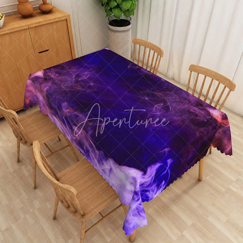 Aperturee - Aperturee Modern Abstract Rectangle Tablecloth with Purple Smoke Ombre Pattern for Elegant and Moody Dining Decor