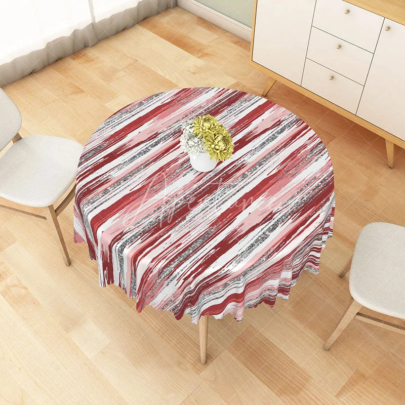 Aperturee - Aperturee Modern Abstract Red Brushstroke Stripe Round Tablecloth for Bold and Artistic Dining Room Decorations