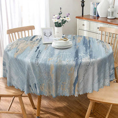 Aperturee - Aperturee Modern Abstract Round Tablecloth in Blue Gold and White for Contemporary and Elegant Dining Decor