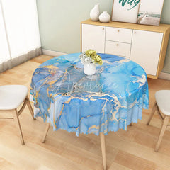 Aperturee - Aperturee Modern Abstract Round Tablecloth with Blue and Gold Marble Swirl for Elegant and Luxury Dining Decor