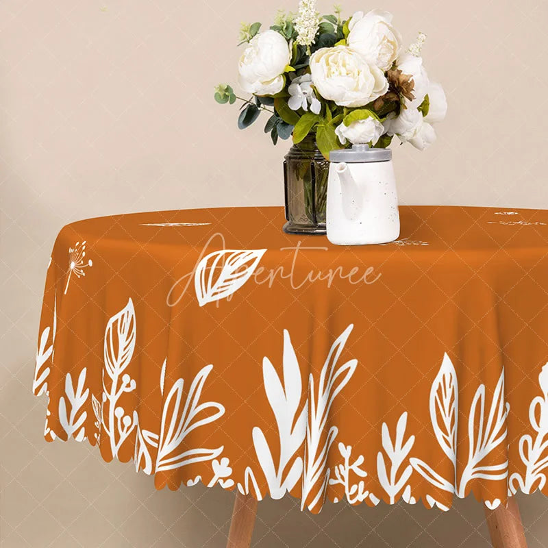 Aperturee - Aperturee Modern Abstract Round Tablecloth with Brown and White Grass Pattern for Neutral and Natural Dining Decor