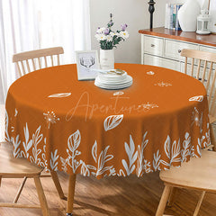 Aperturee - Aperturee Modern Abstract Round Tablecloth with Brown and White Grass Pattern for Neutral and Natural Dining Decor