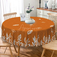 Aperturee - Aperturee Modern Abstract Round Tablecloth with Brown and White Grass Pattern for Neutral and Natural Dining Decor