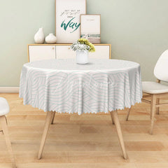 Aperturee - Aperturee Modern Abstract Round Tablecloth with White and Brown Wave Pattern for Neutral and Coastal Dining Decor