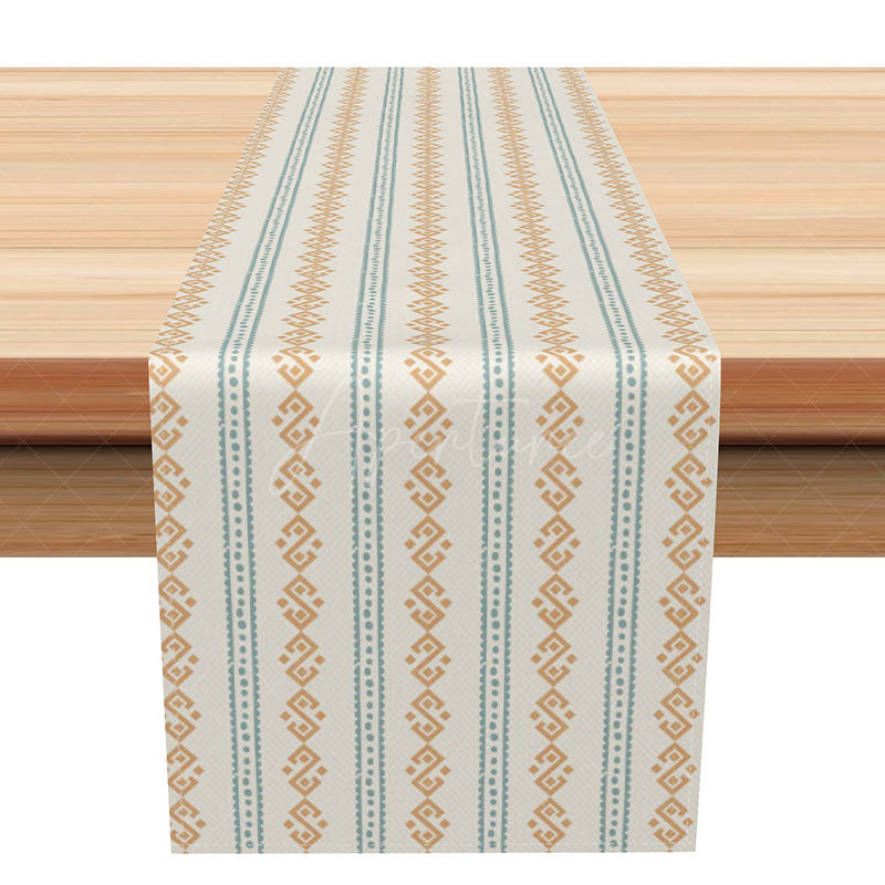Aperturee - Aperturee Modern Abstract Stripe Table Runner in Green and Orange Boho Chic Kitchen Decor for Party and Dinner Table