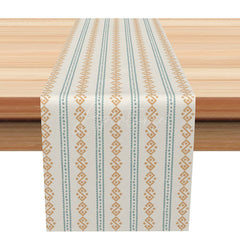 Aperturee - Aperturee Modern Abstract Stripe Table Runner in Green and Orange Boho Chic Kitchen Decor for Party and Dinner Table