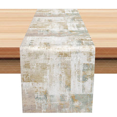 Aperturee - Aperturee Modern Abstract Table Runner in Beige and Grey Distressed Industrial Print for Contemporary Kitchen Decor