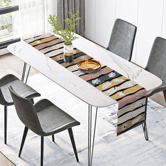 Aperturee - Aperturee Modern Abstract Table Runner with Feather Floral and Plant Print for Boho Chic Kitchen Dining Decor
