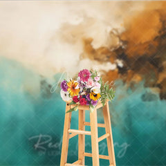 Aperturee - Aperturee Modern Abstract Teal Brown and Gold Textured Photography Backdrop Artistic Studio Photo Prop for Portraits