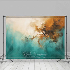 Aperturee - Aperturee Modern Abstract Teal Brown and Gold Textured Photography Backdrop Artistic Studio Photo Prop for Portraits