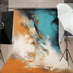 Aperturee - Aperturee Modern Abstract Teal Orange and Black White Brush Stroke Sweep Backdrop Artistic Studio Photography Prop