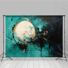Aperturee - Aperturee Modern Abstract Textured Photography Backdrop with Teal Black and Gold Paint Splatters Artistic Circle Design
