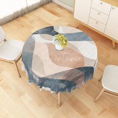 Aperturee - Aperturee Modern Abstract Wave Round Tablecloth in Beige Brown and Gray for Neutral and Earthy Decor