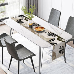 Aperturee - Aperturee Modern and Simple Leaf Pattern Table Runner Minimalist Botanical Greenery Fresh Farmhouse Kitchen Decor