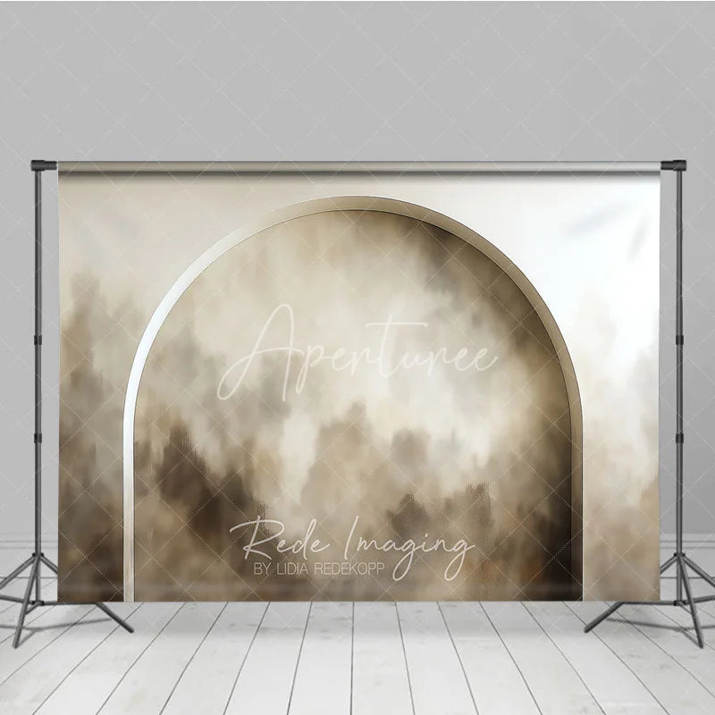 Aperturee - Aperturee Modern Arched Abstract Photography Backdrop Neutral Beige Cream Textured Design for Elegant Studio Portraits