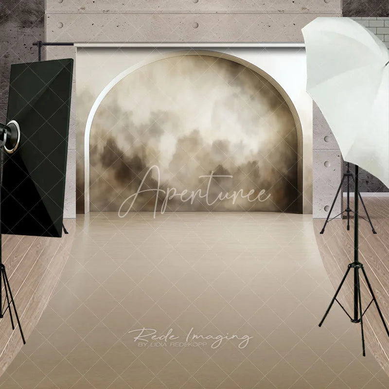 Aperturee - Aperturee Modern Arched Wall Abstract Texture Sweep Backdrop Neutral Tones with Wooden Floor for Photography